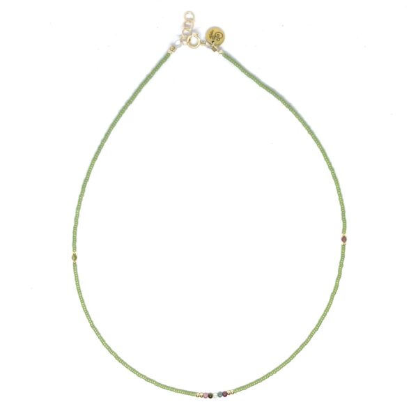 bits and pieces necklace ketting miyuki beads kralen green gold white pink black tourmaline gemstone