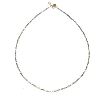 bits and pieces gemstone necklace gold kaki white sweet water pearls