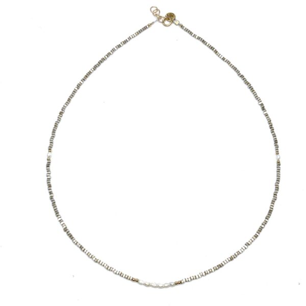 bits and pieces gemstone necklace gold kaki white sweet water pearls