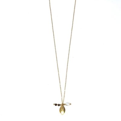 bits and pieces jewelry stainless steel necklaces gold dark brown sweet water pearl off-white glass bead