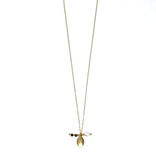bits and pieces jewelry stainless steel necklaces gold dark brown sweet water pearl off-white glass bead