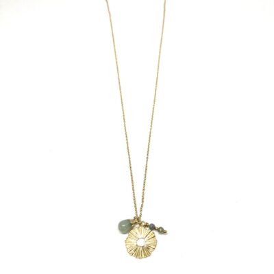 bits and pieces jewelry stainless steel necklaces gold gemstone white glass bead green strawberry quartz