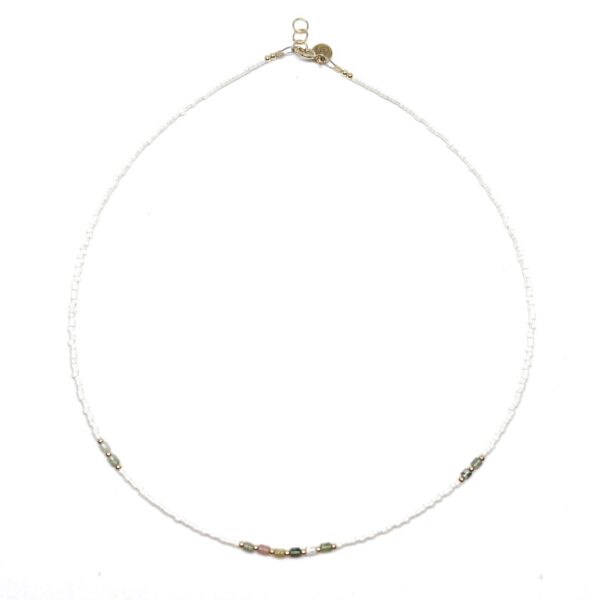 bits and pieces gemstone necklace gold chalcedony green pink yellow white off white