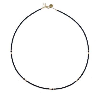 bits and pieces gemstone necklace gold glass beads black
