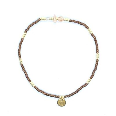 bits and pieces jewelry dark brown light peach off-white gold sunstone chalcedony gemstone beads bracelets